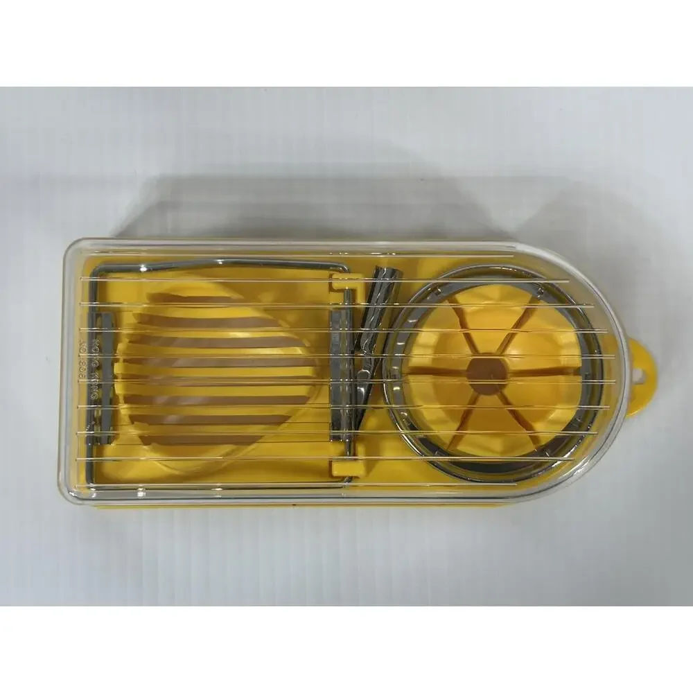 Vtg Yellow 3 In 1 Egg Machine Wedge Slicer Rosette Hong Kong Never‎ Used MCM